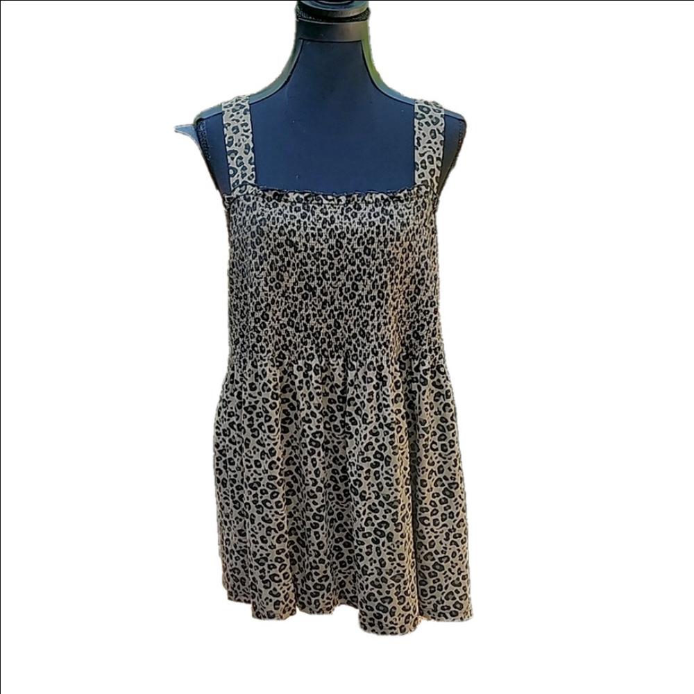 Venus Animal Cheetah Print Smocked  Baby Doll Tank Top 1X